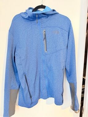 The North Face Light Blue Hooded Full-Zip Jacket with Gray Accents